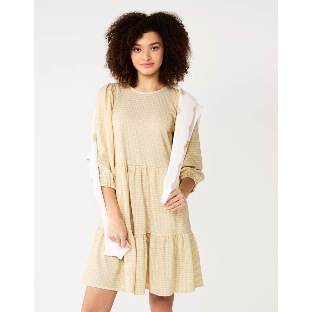 Draper James Puff Sleeve Gold Cream Dress Women's Medium Glam Party Work Church